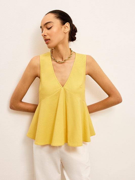 Pamuk ve Keten V Yaka Peplum Üst