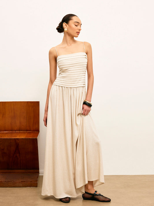 Büzgülü Sırtı Bağlamalı Askılı Elbise