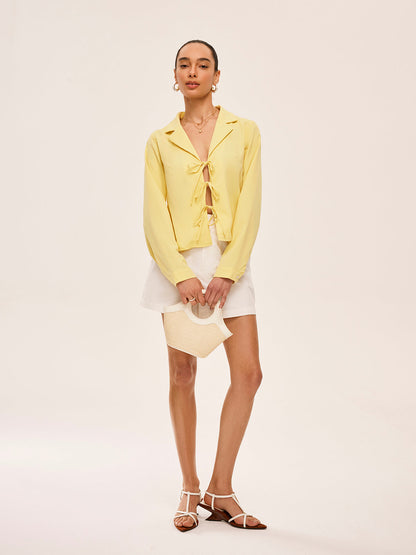 Yakalı Önü Bağcıklı Bluz