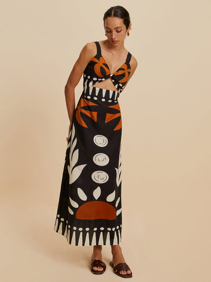 Fermuarlı Kolsuz Çiçekli Elbise