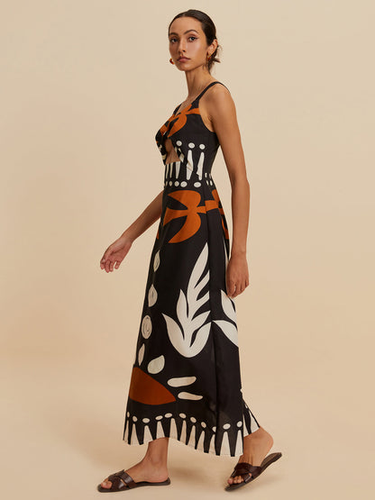 Fermuarlı Kolsuz Çiçekli Elbise