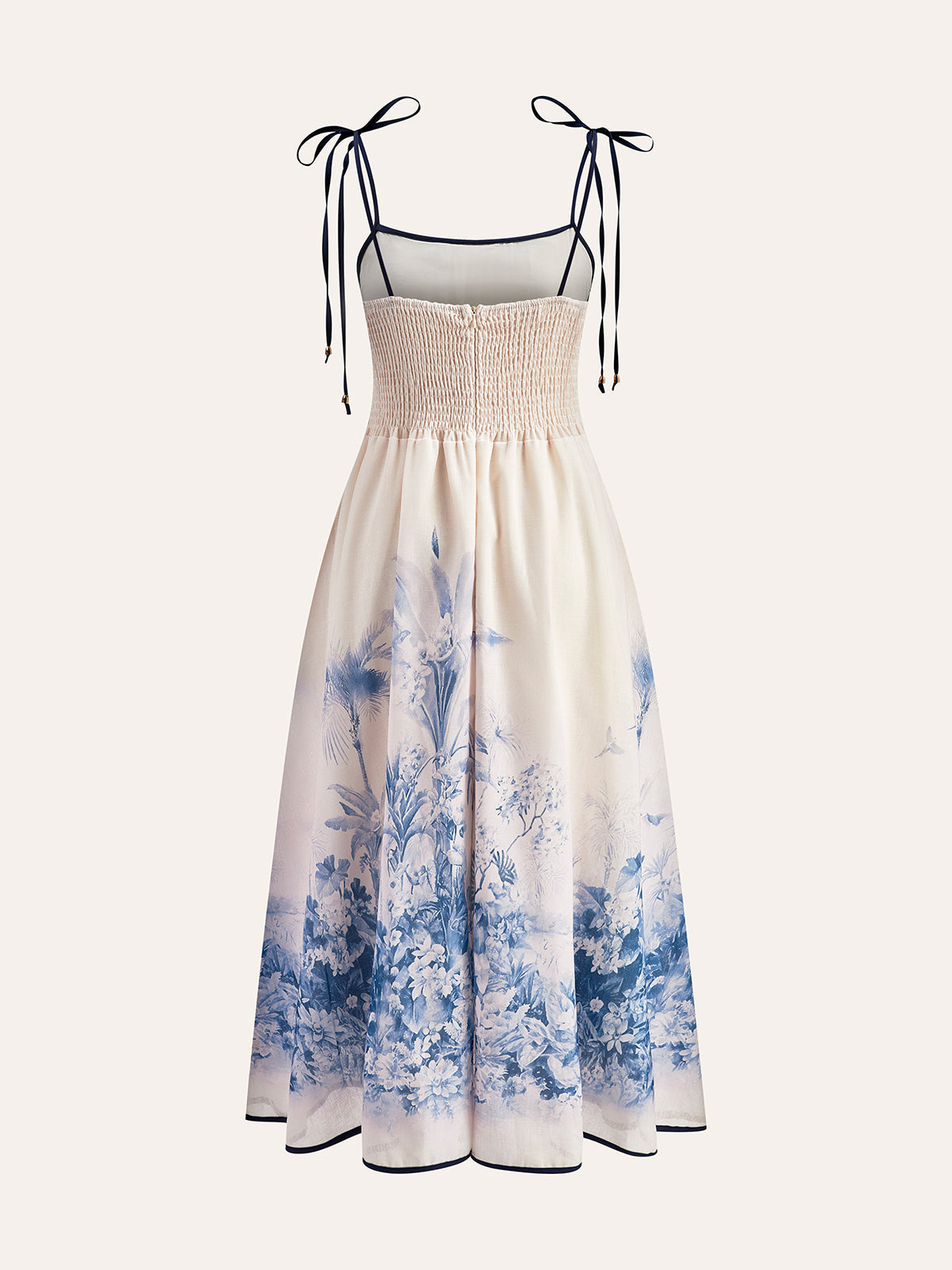 Bağcıklı Renkli Blok Çiçek Desenli Elbise