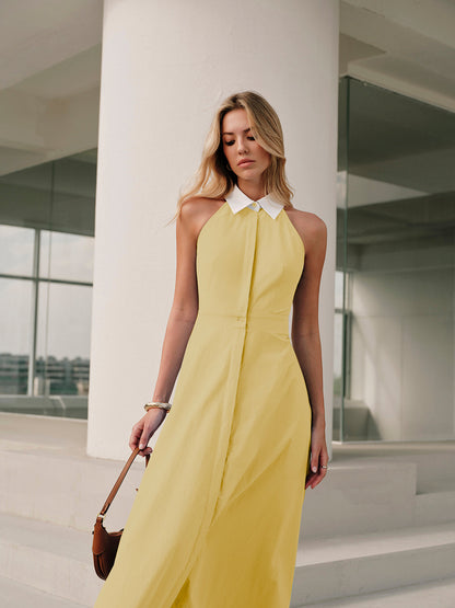 Düğmeli Kolsuz Yaka Elbise