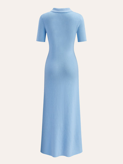 Metal Düğmeli Yaka Midi Elbise