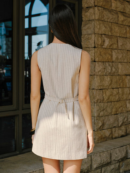 Keten Karışımlı Önü Düğmeli Cepli Elbise