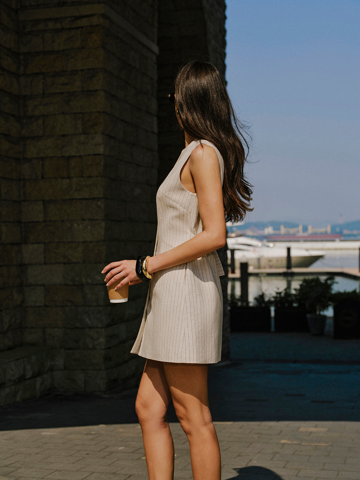 Keten Karışımlı Önü Düğmeli Cepli Elbise