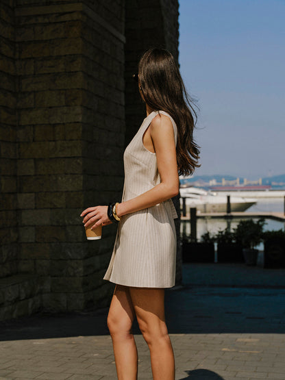 Keten Karışımlı Önü Düğmeli Cepli Elbise