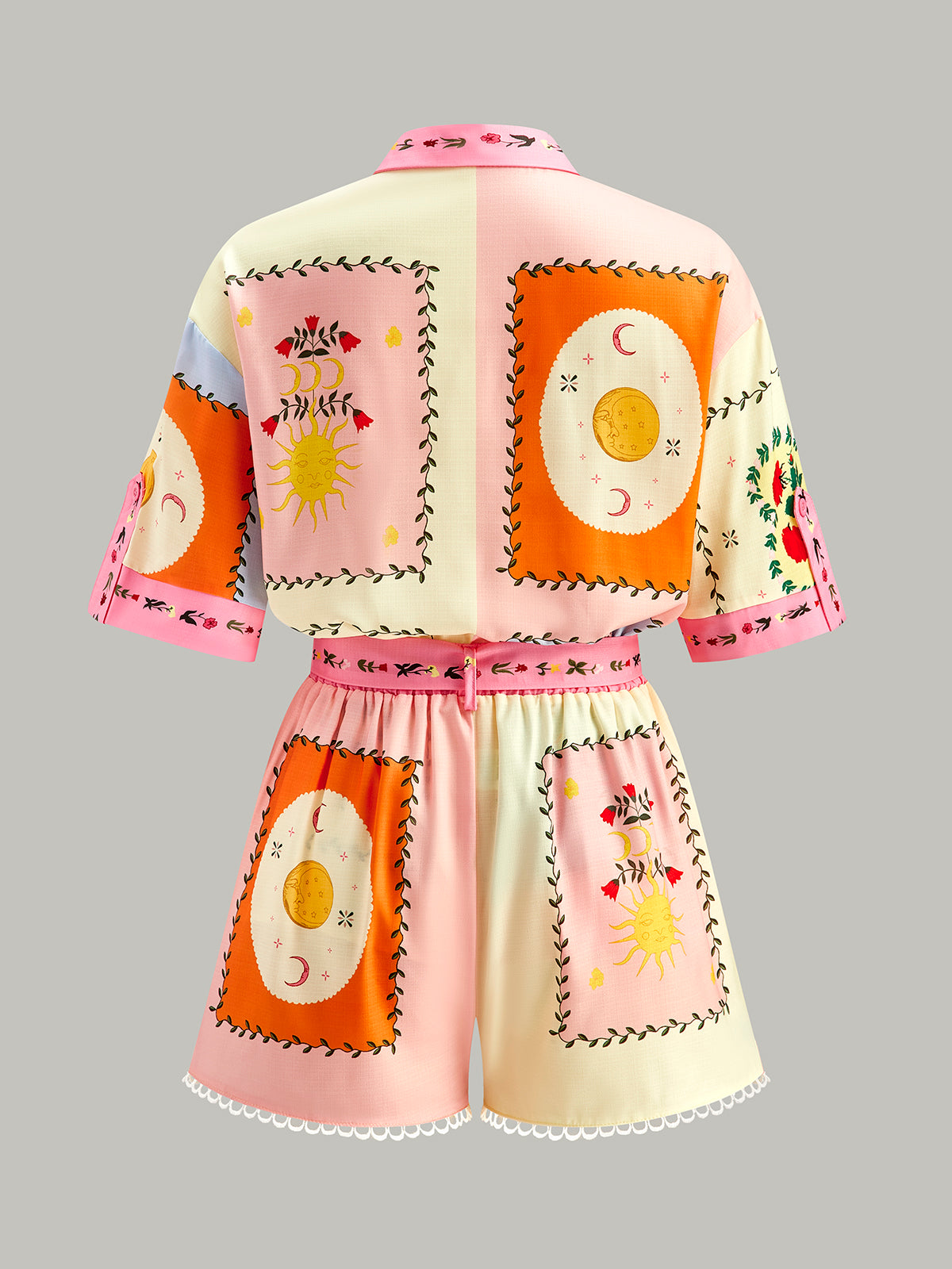 Kemerli Çiçek Desenli Şort Takımı