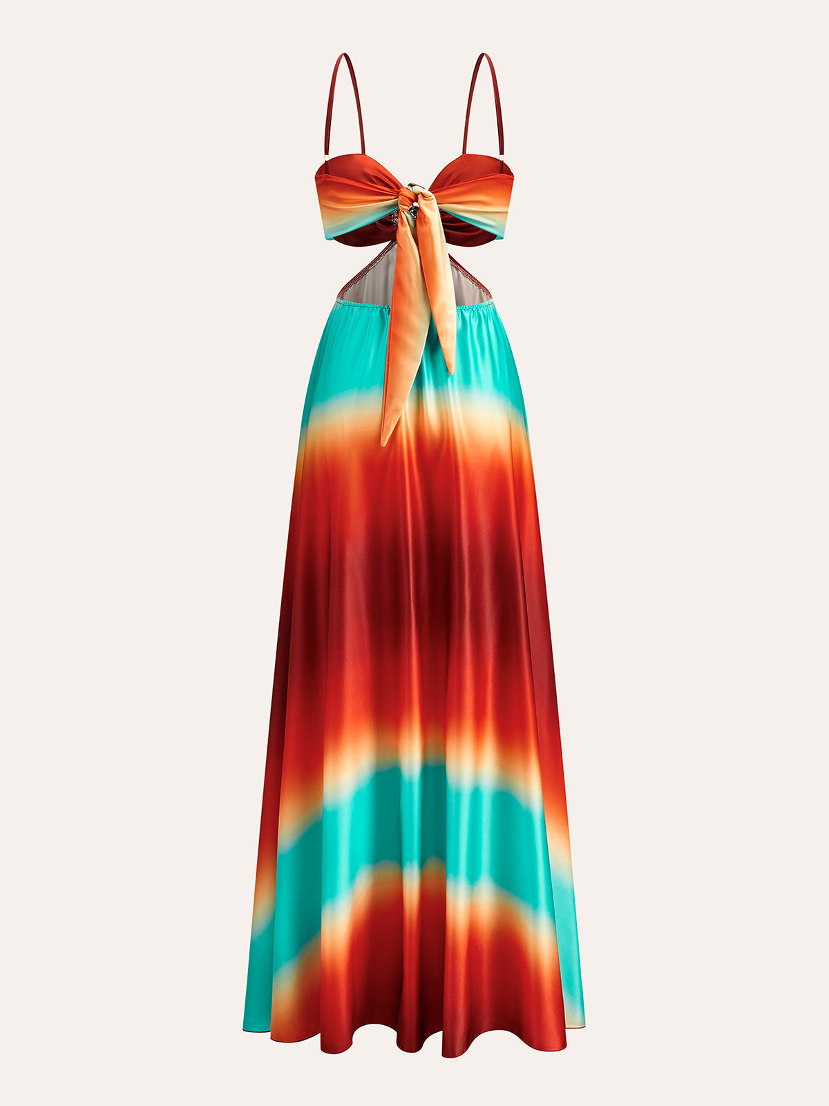 Saten Kesik Bel Degrade Elbise