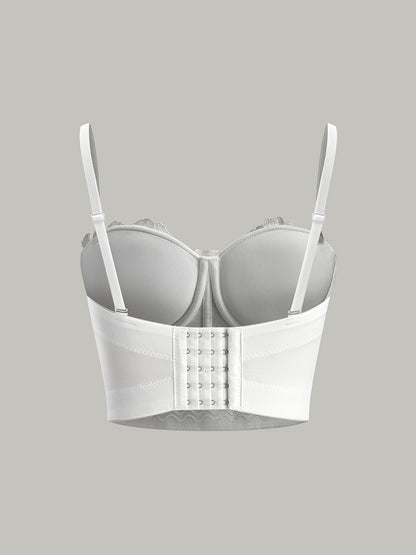 Yarı Şeffaf İşlemeli Çiçek Desenli Kalp Korse