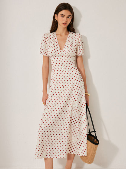 Polka Dot Puf Kollu Elbise