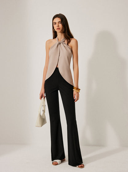 Pamuk ve Keten Askılı Sırtı Açık Üst