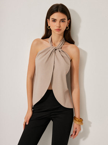 Pamuk ve Keten Askılı Sırtı Açık Üst