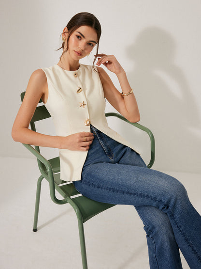 Düğme Detaylı Cepli Etek Takımı