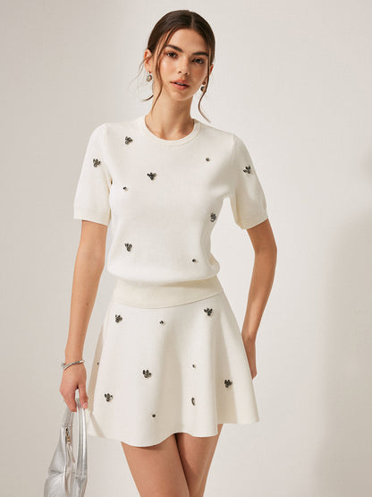 Kısa Kollu Metal Detaylı Düz Kazak