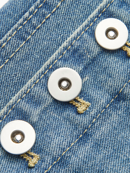 Orta Bel Dekor Düğmeli Fermuarlı Flare Kot Pantolon