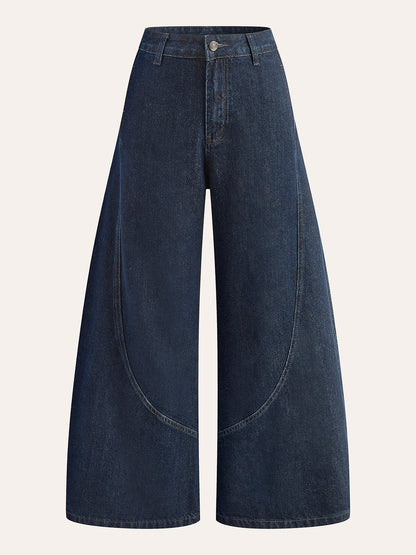 Pamuklu Orta Bel Geniş Paça Kot Pantolon