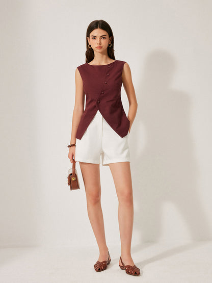 Pamuk ve Keten Düğme Detaylı Üst