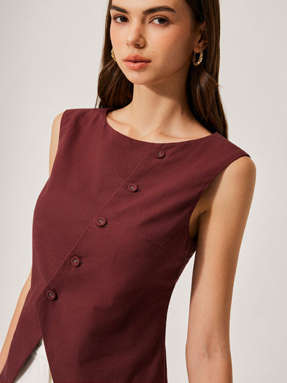 Pamuk ve Keten Düğme Detaylı Üst