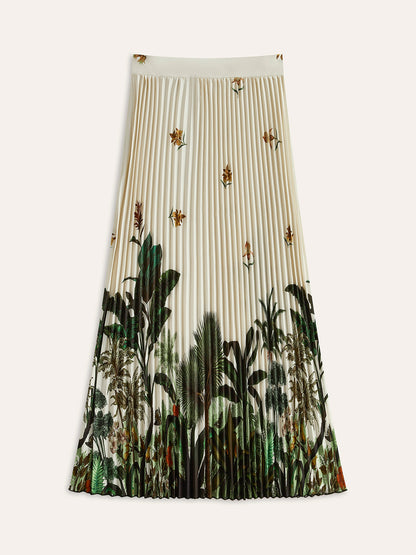 Boho Desenli Orta Bel Büyük Boy Pileli Fermuarlı Etek