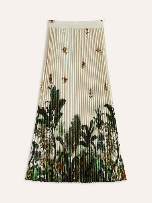 Boho Desenli Orta Bel Büyük Boy Pileli Fermuarlı Etek