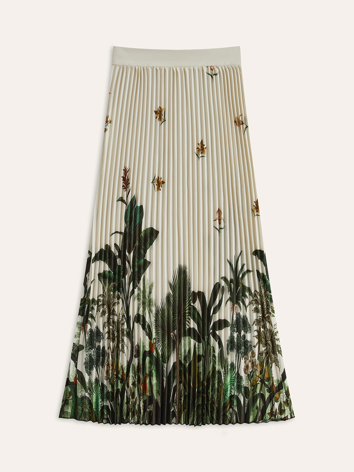 Boho Desenli Orta Bel Büyük Boy Pileli Fermuarlı Etek