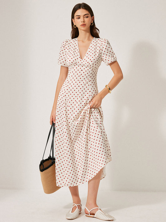 Polka Dot Puf Kollu Elbise