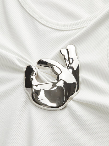 Metal Detaylı Kaburga Örgü Üst