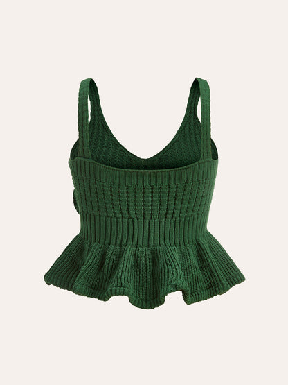 3D Tığ İşi Çiçekli Peplum Kazak Yelek