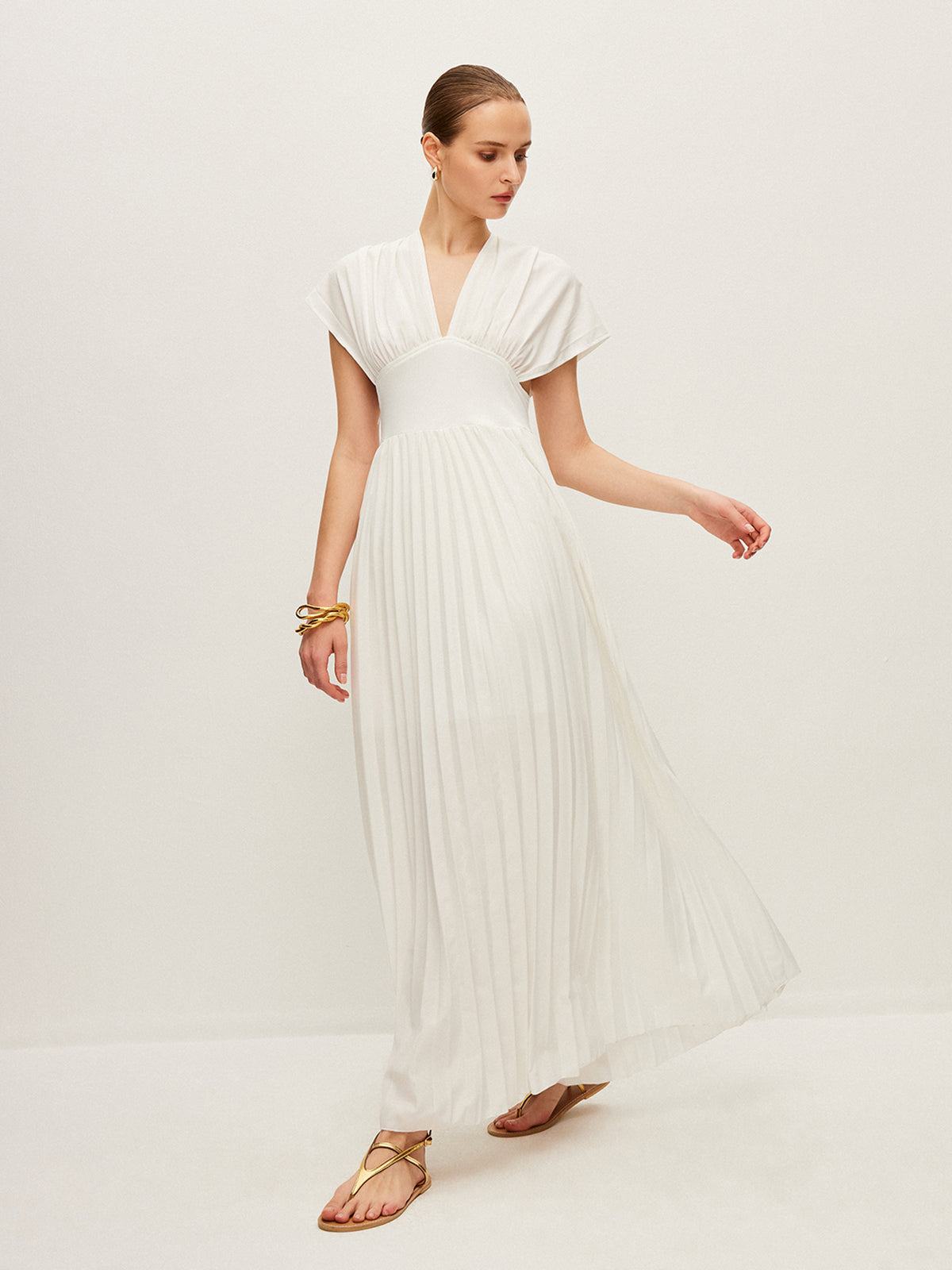 Pileli Kısa Kollu Elbise