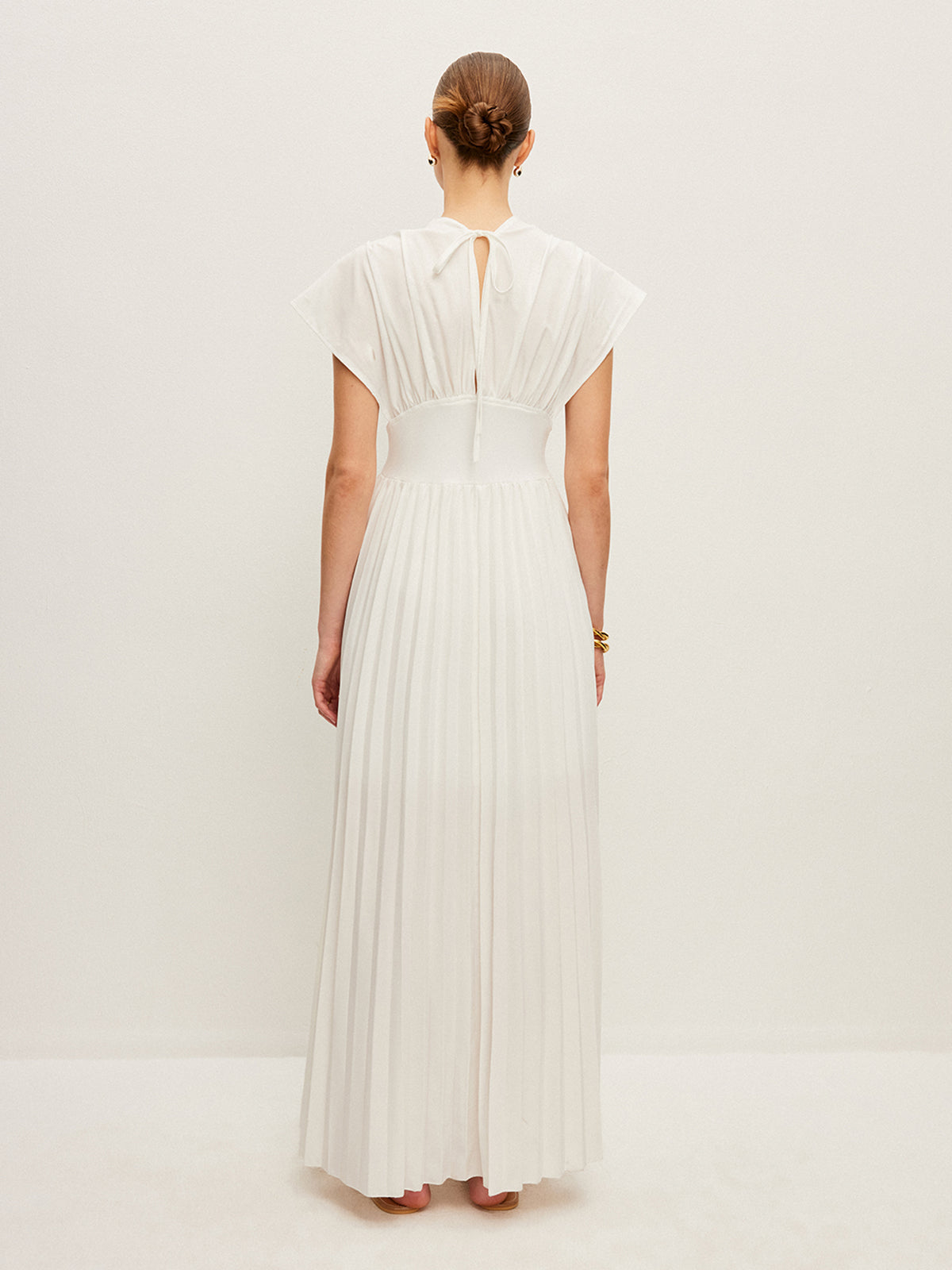 Pileli Kısa Kollu Elbise