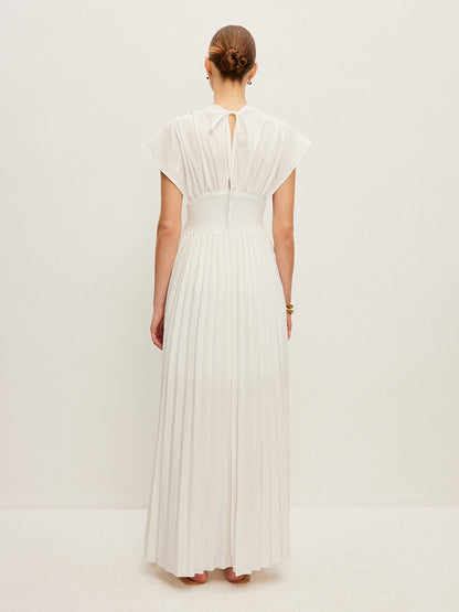 Pileli Kısa Kollu Elbise