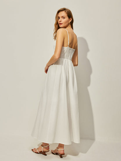 Pamuklu V Yaka Askılı Elbise