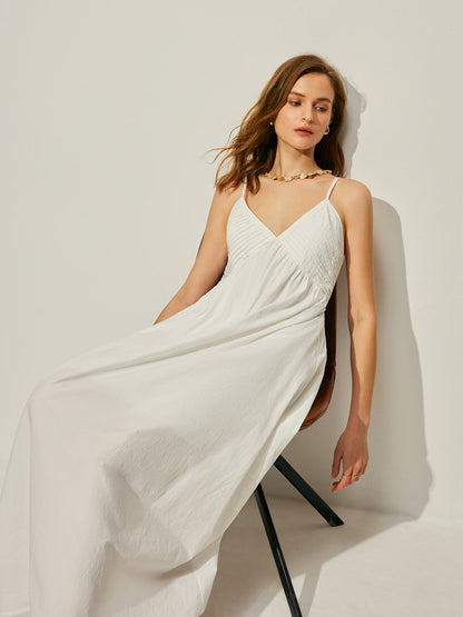 Pamuklu V Yaka Askılı Elbise