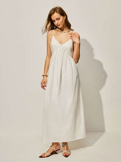 Pamuklu V Yaka Askılı Elbise