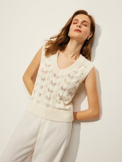 Tığ İşi Çiçekli V Yaka Kazak Yelek