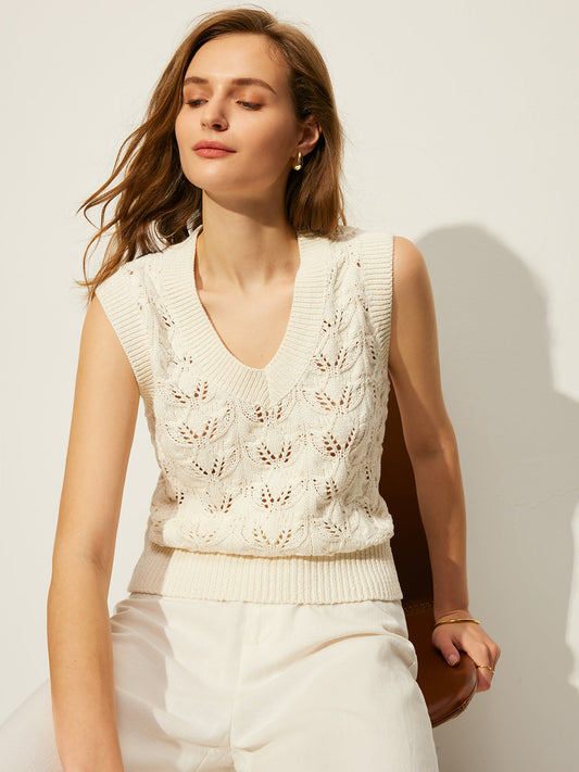 Tığ İşi Çiçekli V Yaka Kazak Yelek