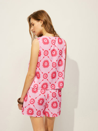 Cepli Çiçek Desenli Şort Takımı