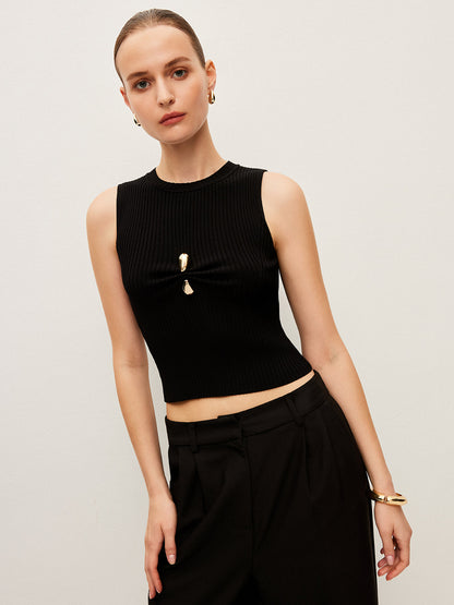 Metal Detaylı Kaburga Örgü Yelek