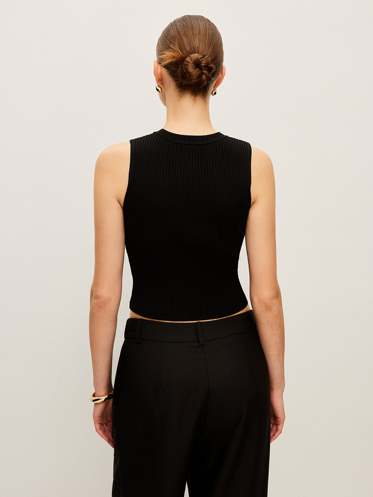 Metal Detaylı Kaburga Örgü Yelek