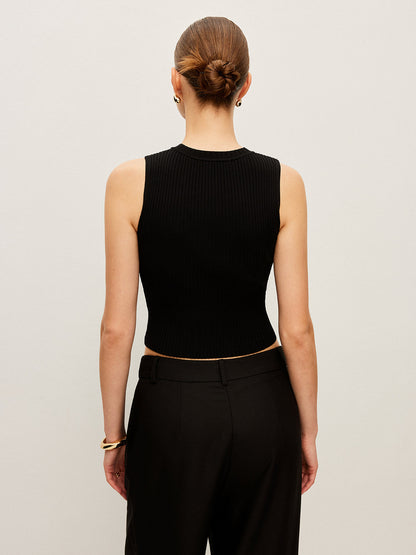 Metal Detaylı Kaburga Örgü Yelek