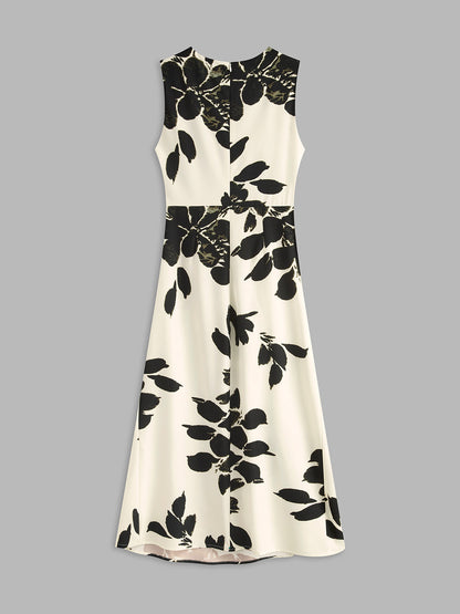 Çiçek Desenli Kolsuz Pileli Elbise