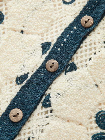 İşlemeli Tığ Örgü Yelek