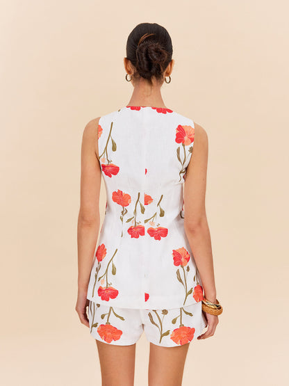 Çiçekli Önü Düğmeli Şort Takımı