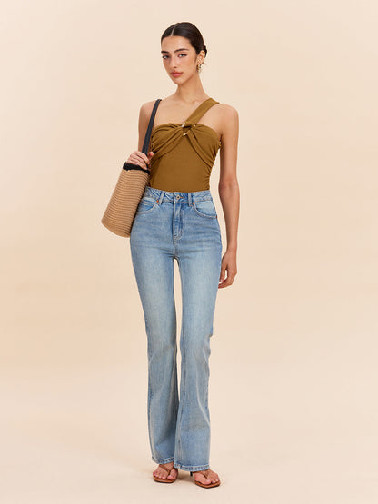 Önü Bükülmüş Tek Omuzlu Üst