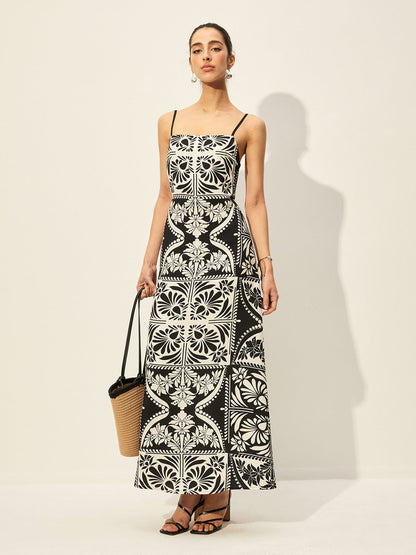 Çiçek Desenli Askılı Elbise