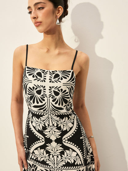 Çiçek Desenli Askılı Elbise