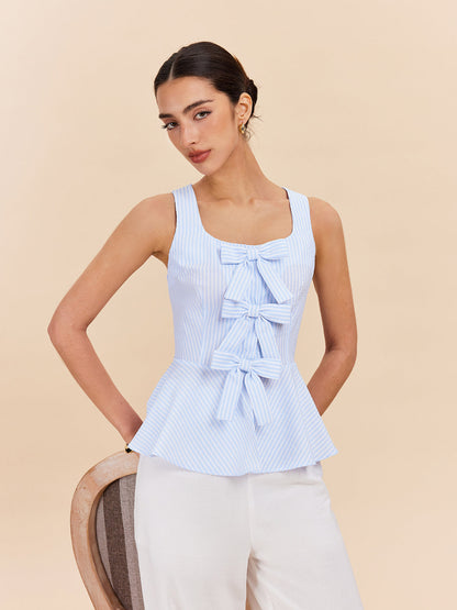 Fiyonk Detaylı Çizgili Peplum Üst