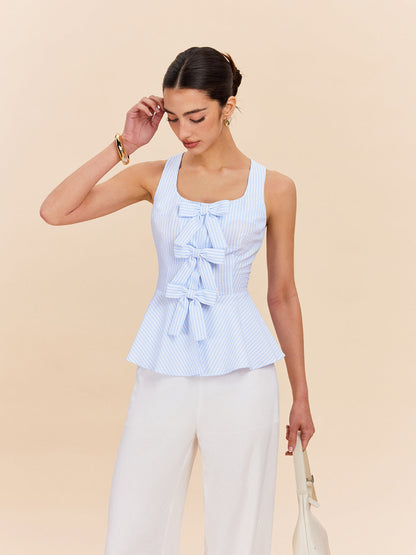 Fiyonk Detaylı Çizgili Peplum Üst