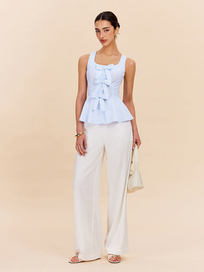 Fiyonk Detaylı Çizgili Peplum Üst